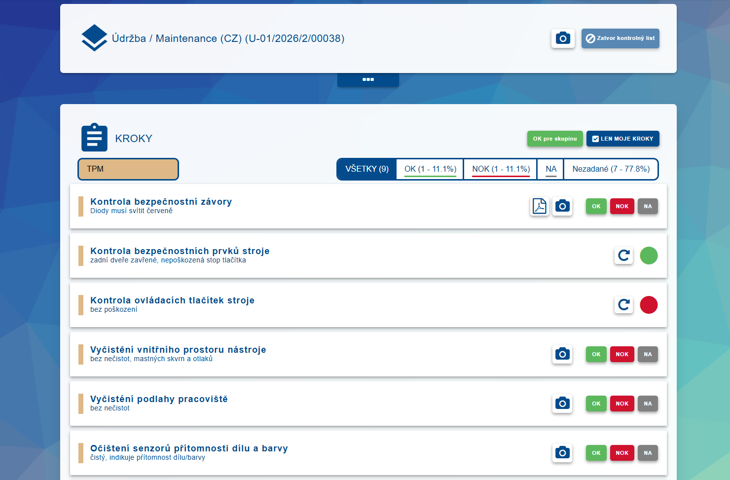 TPM Checklist - Preventivní údržba kontrolní list